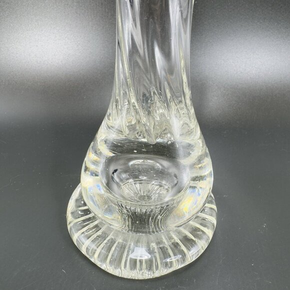 Mid Century Clear Art Glass Swung Vase Vessel Jack In The Pulpit With Bubbles - Picture 10 of 15
